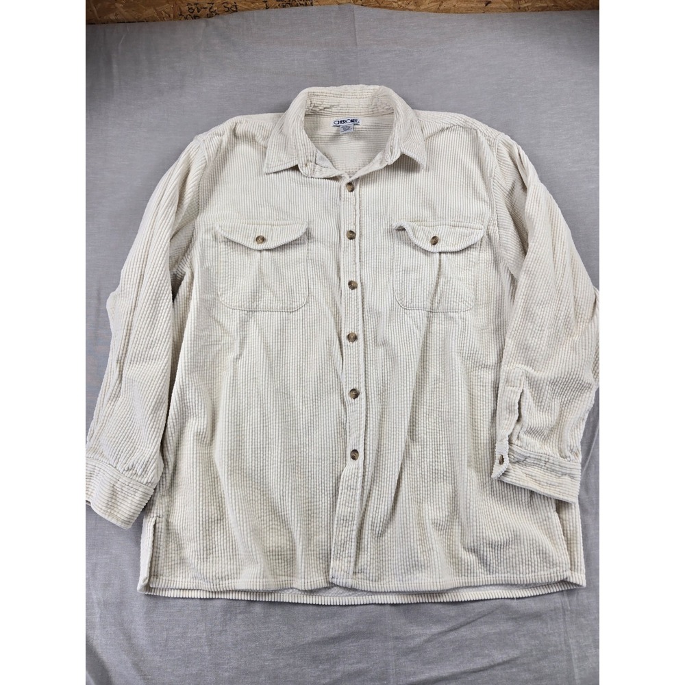 Cherokee Mens XL Cream Corduroy Button Down Shirt Long Sleeve Cotton